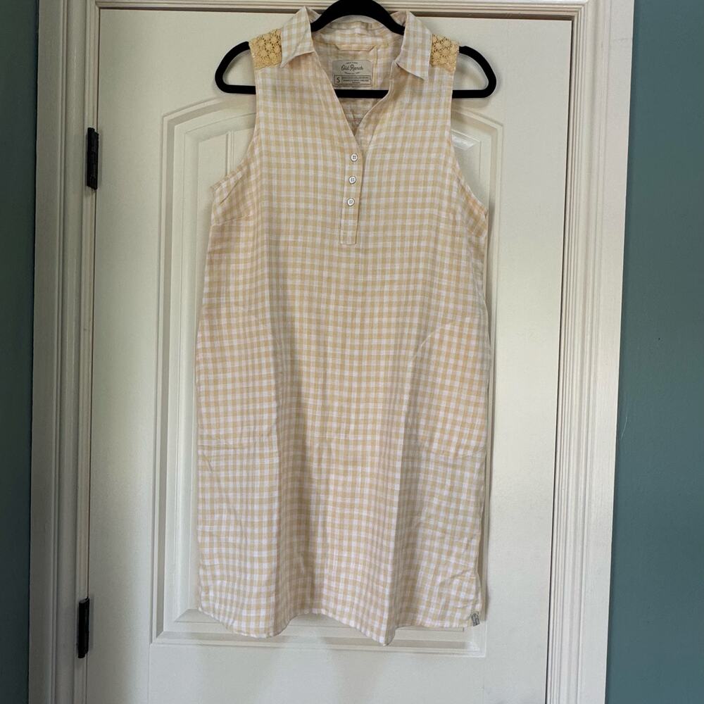 Old Ranch Butter Yellow Embroidered 
Gingham Cottagecore Pockets Cotton Size S